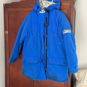 DKNY Jeans thick hooded puffer jacket. Blue Size M w zip & toggle buttons
